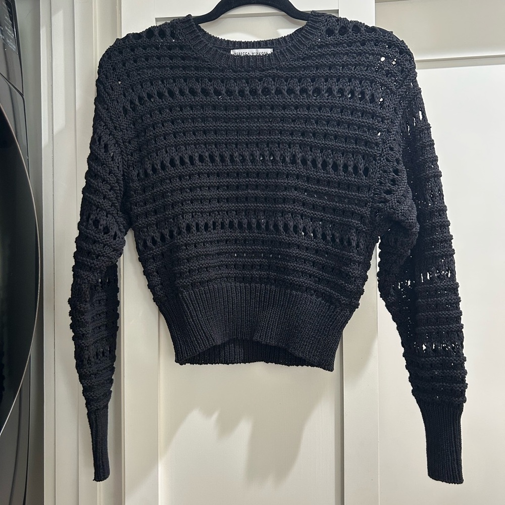 Rebecca Minkoff Open Knit Cropped Black Sweater Women’s Small EUC